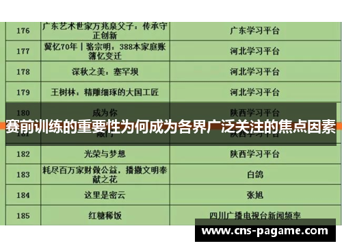 赛前训练的重要性为何成为各界广泛关注的焦点因素