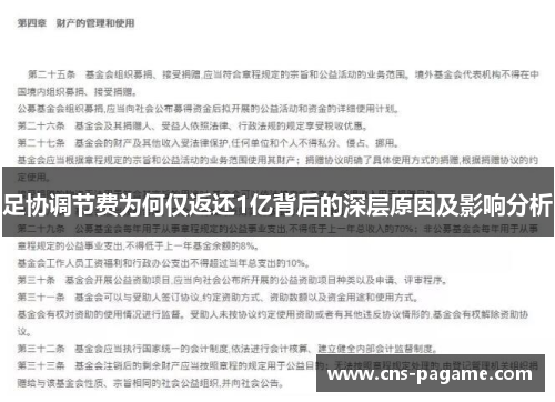 足协调节费为何仅返还1亿背后的深层原因及影响分析