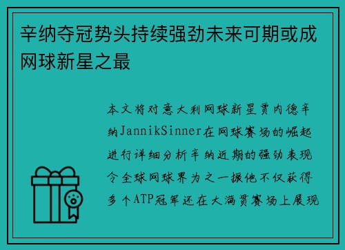 辛纳夺冠势头持续强劲未来可期或成网球新星之最