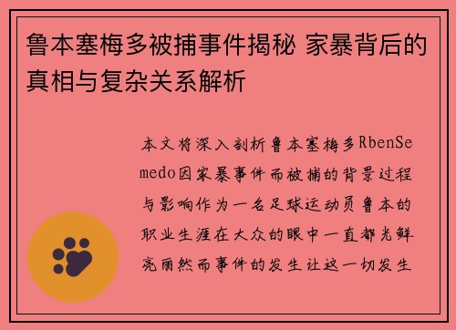 鲁本塞梅多被捕事件揭秘 家暴背后的真相与复杂关系解析